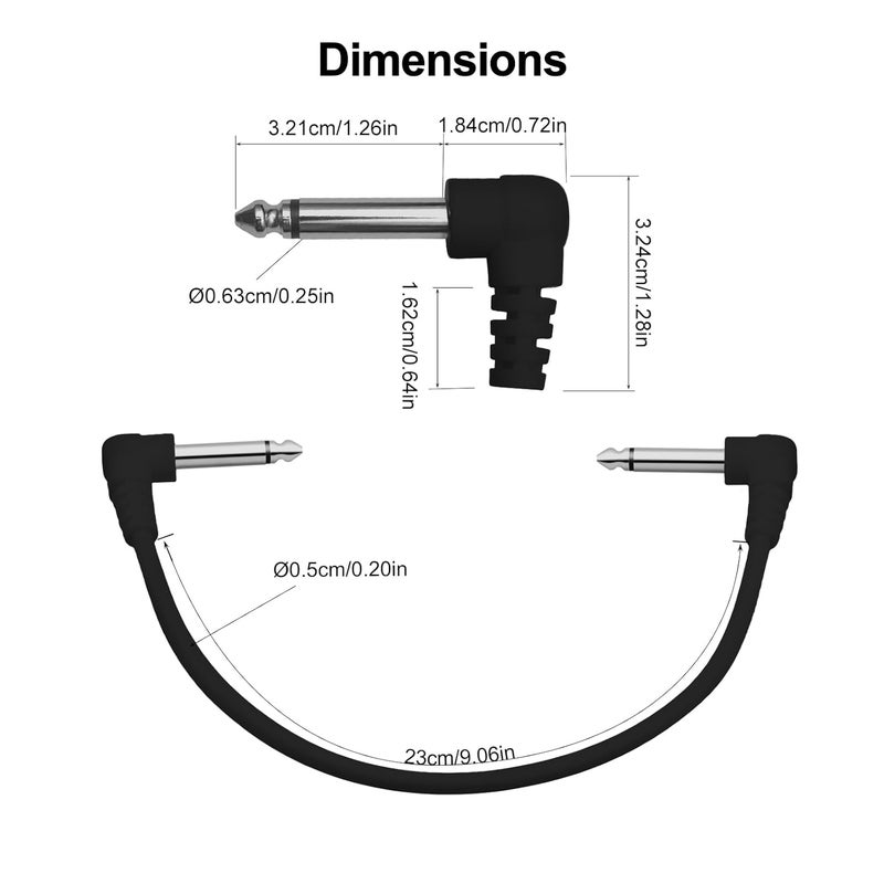 MAXCHEER Guitar Pedal Patch Cables,11 Inch, 1/4" TS Right Angled for Guitar Effect Pedal (Black 6) - Image 2